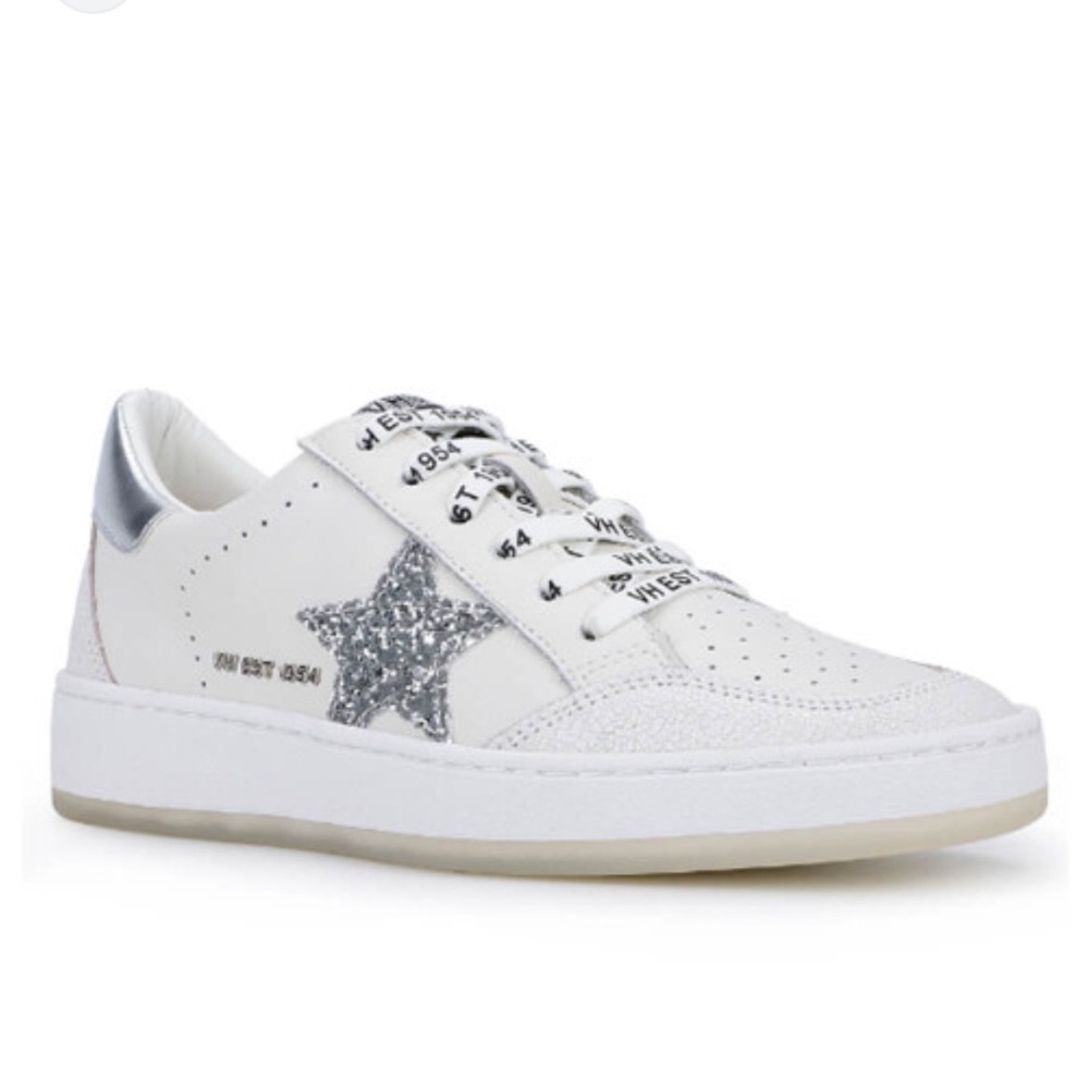 Vintage Havana Women's White and Glitter Silver Sneakers